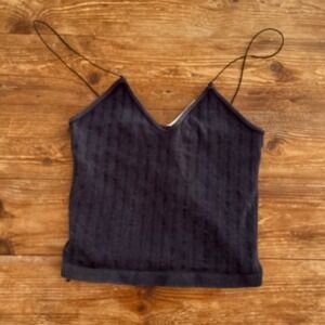 Nikibiki Women's Black Spaghetti Strap Micro Ribbed Cropped Tank Top Small EUC